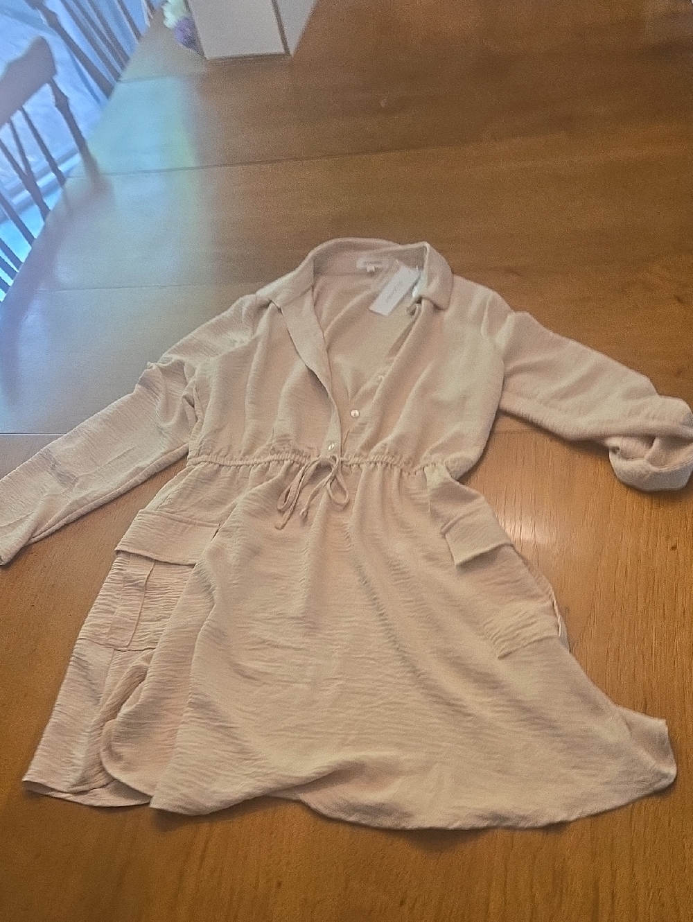 Light Blush Drawstring Shirt Tunic with Pockets
